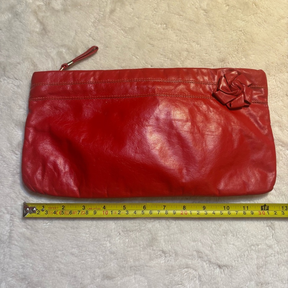 Vintage Clutch Red Faux Leather with 3D Floral Accent Zippered Close Classic - Picture 12 of 13